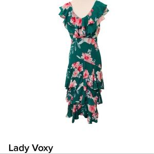 Lady Voxy green Ruffle Chiffon Maxi Dress women's sz S new